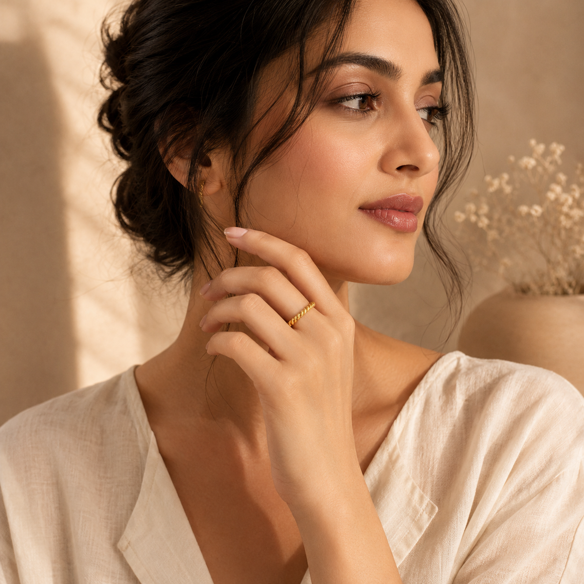 Twisted Rope Ultra Dainty Plain Golden Ring | 18K PVD Gold Plated- For Women | Includes: Ring