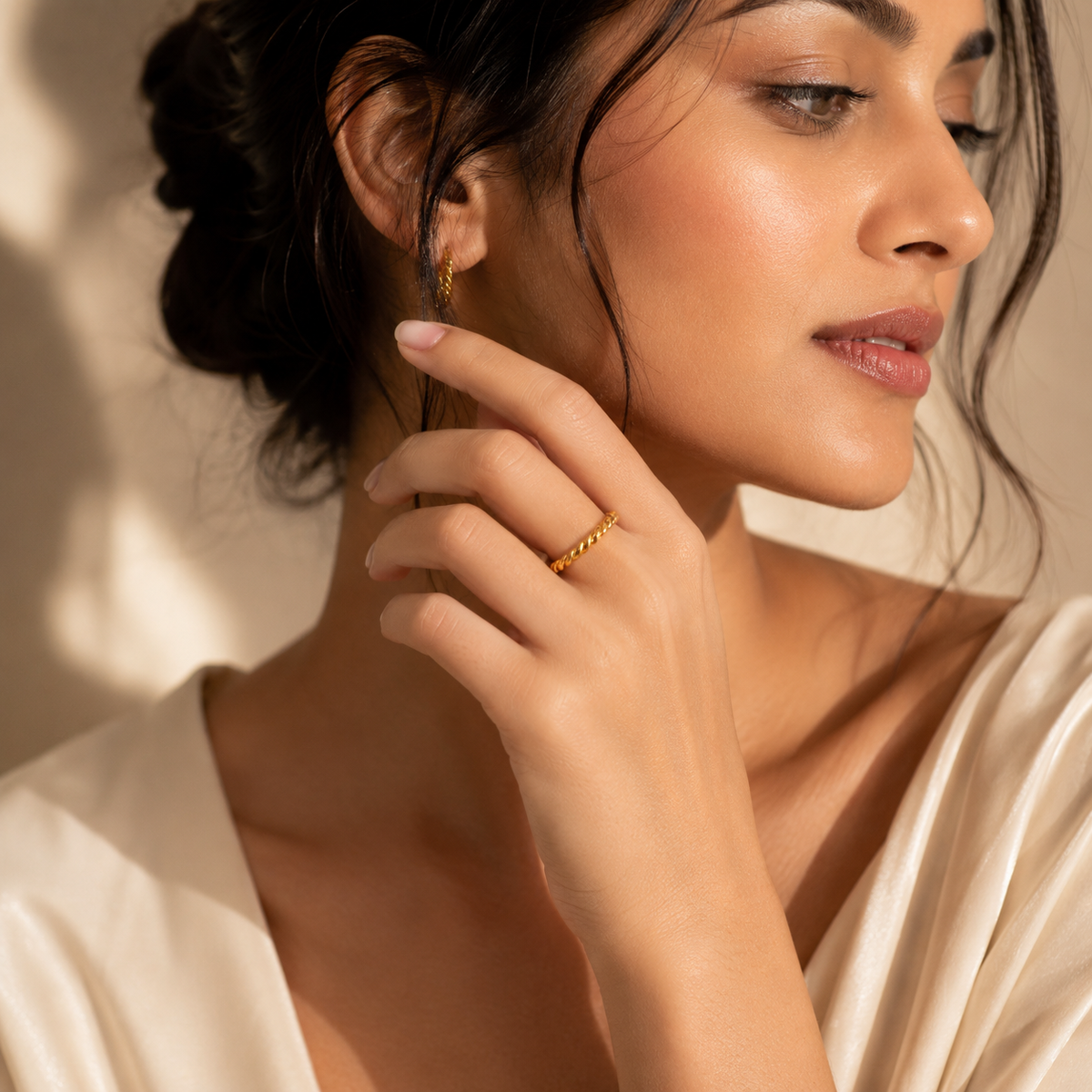 Twisted Rope Ultra Dainty Plain Golden Ring | 18K PVD Gold Plated- For Women | Includes: Ring