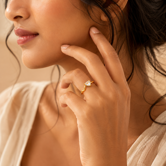 Wavy Ultra Dainty Tear Drop Zircon Ring | 18K PVD Gold Plated- For Women | Includes: Ring