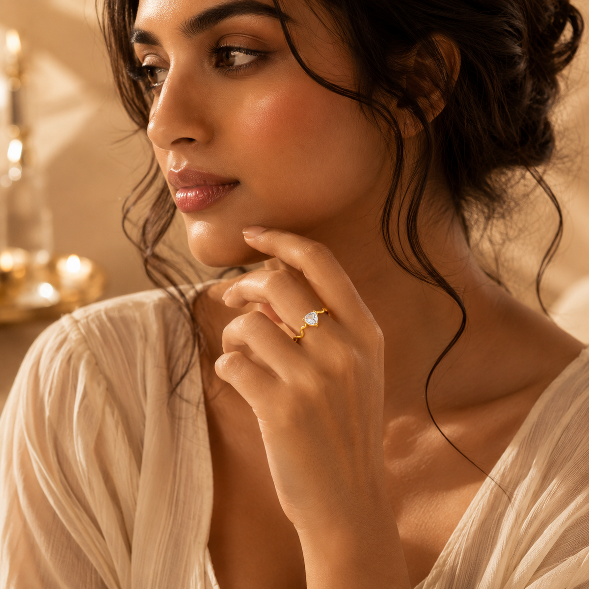 Wavy Ultra Dainty Tear Drop Zircon Ring | 18K PVD Gold Plated- For Women | Includes: Ring