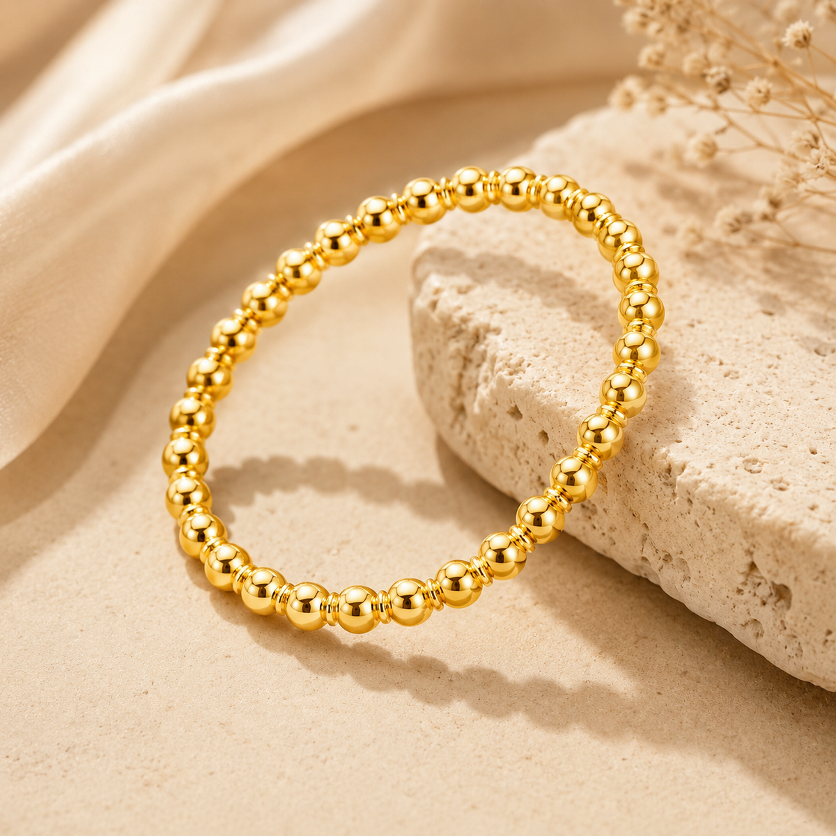 Bead Style Ultra Dainty Plain Golden Ring | 18K PVD Gold Plated- For Women | Includes: Ring