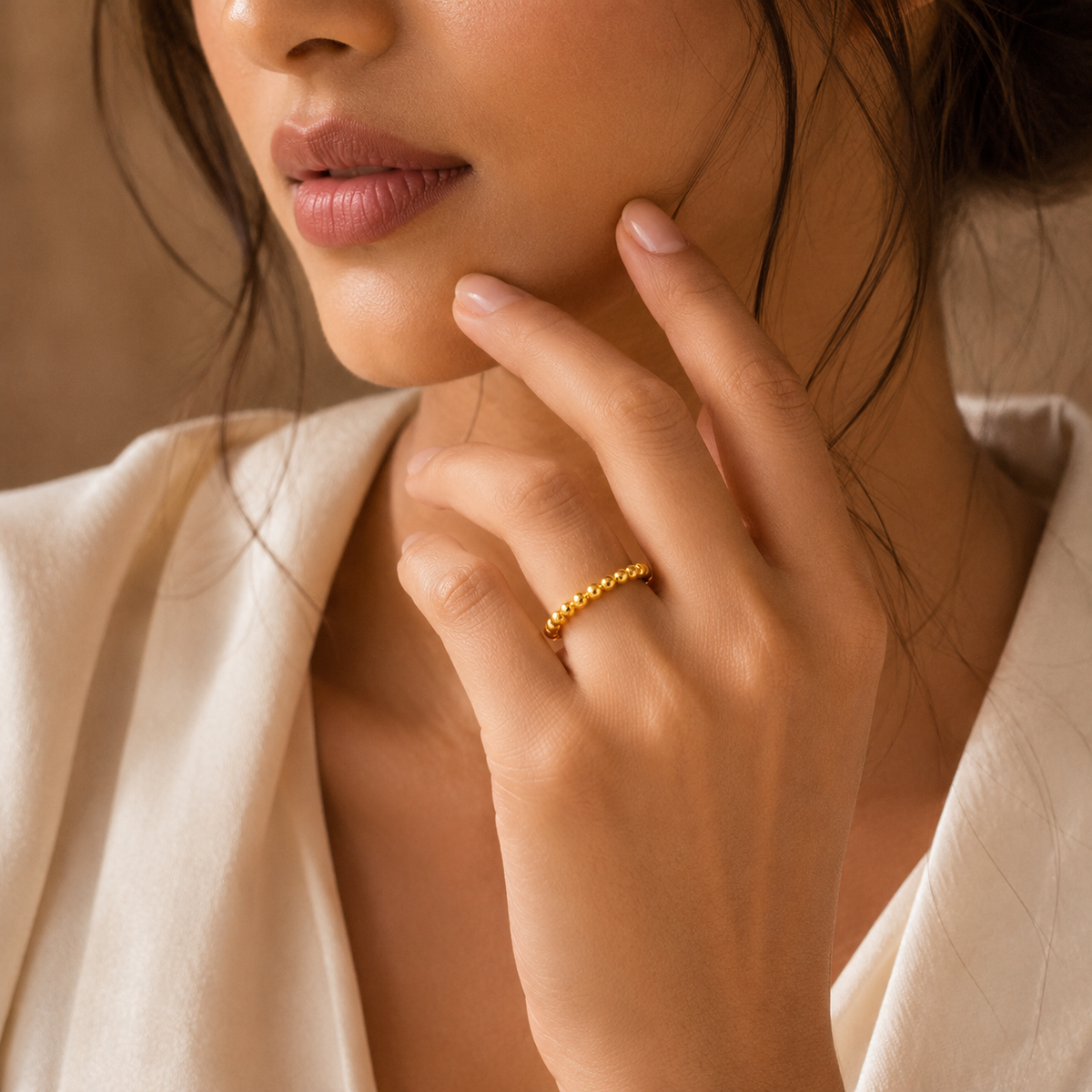 Bead Style Ultra Dainty Plain Golden Ring | 18K PVD Gold Plated- For Women | Includes: Ring