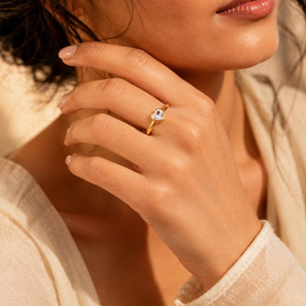 Hearty Solitaire Zircon Golden classic Ring | 18K PVD Gold Plated- For Women | Includes: Ring