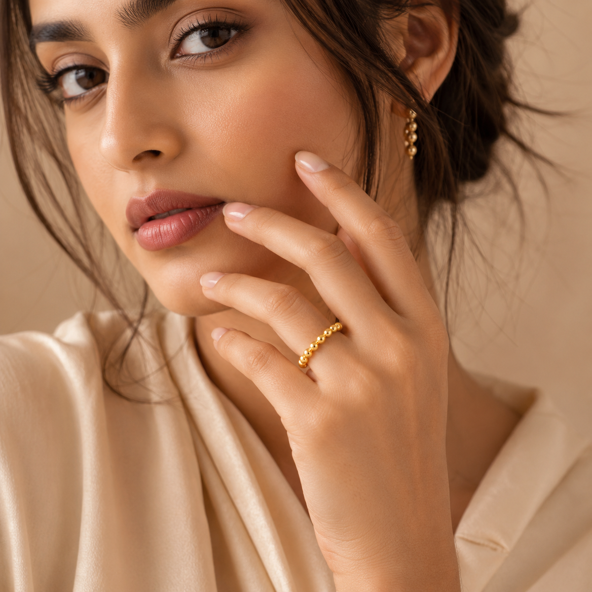 Bead Style Ultra Dainty Plain Golden Ring | 18K PVD Gold Plated- For Women | Includes: Ring