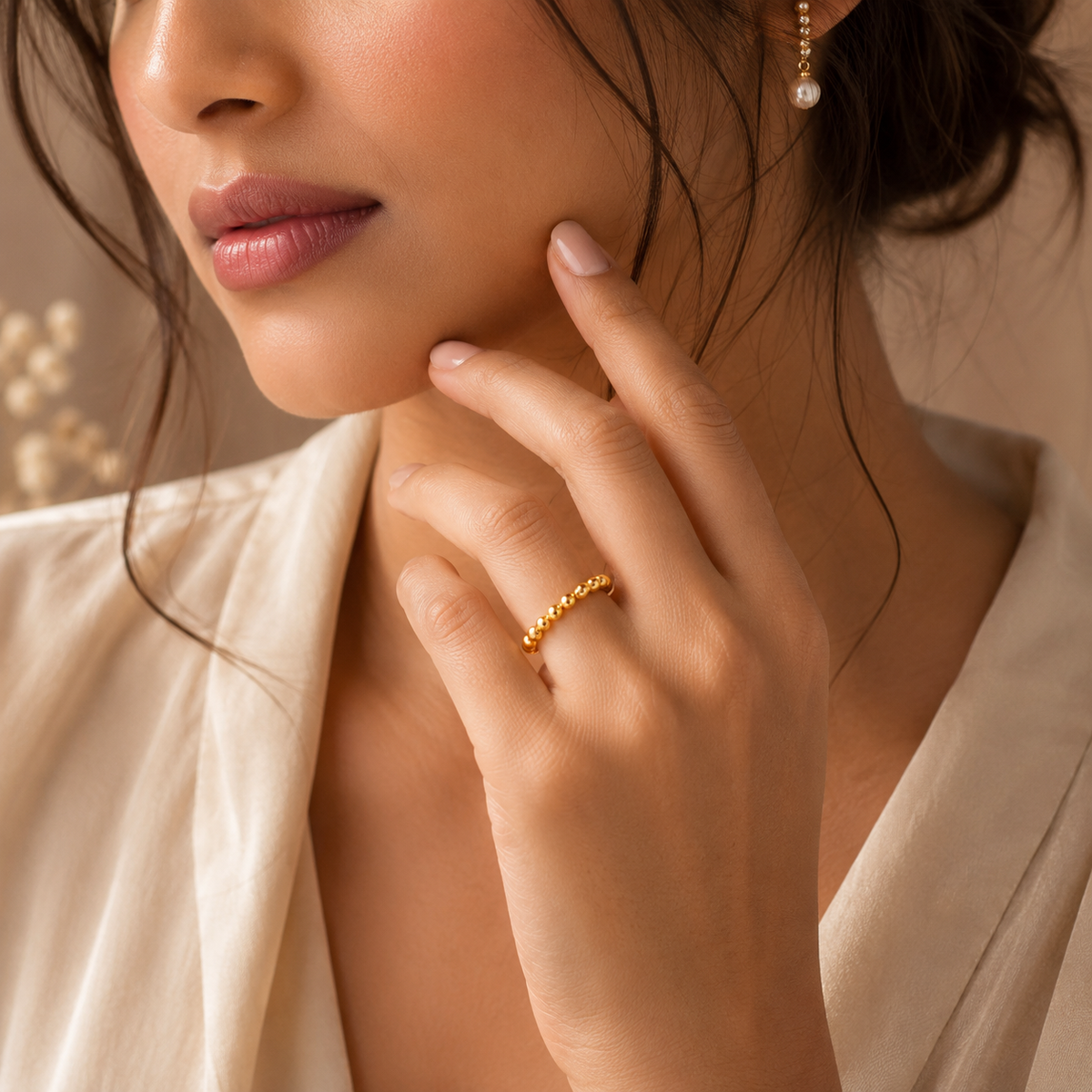 Bead Style Ultra Dainty Plain Golden Ring | 18K PVD Gold Plated- For Women | Includes: Ring