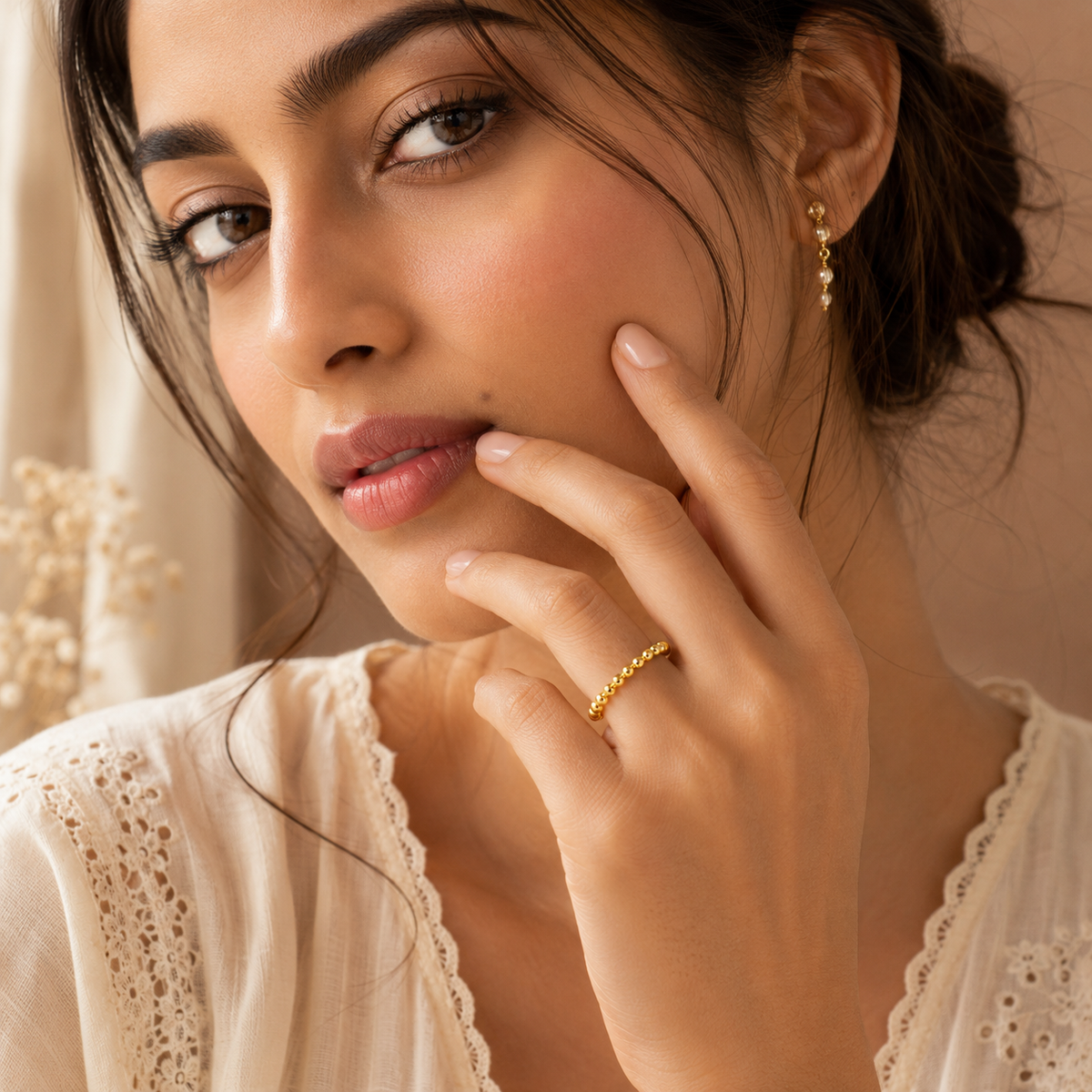 Bead Style Ultra Dainty Plain Golden Ring | 18K PVD Gold Plated- For Women | Includes: Ring