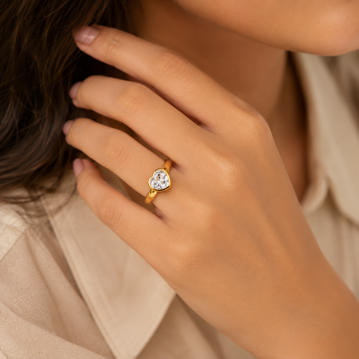 Hearty Solitaire Zircon Golden classic Ring | 18K PVD Gold Plated- For Women | Includes: Ring