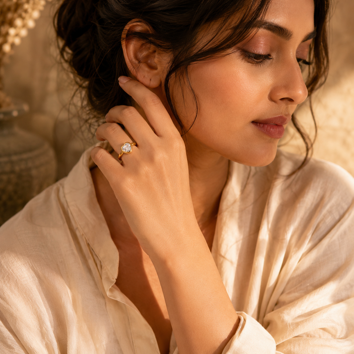 Hearty Solitaire Zircon Golden classic Ring | 18K PVD Gold Plated- For Women | Includes: Ring