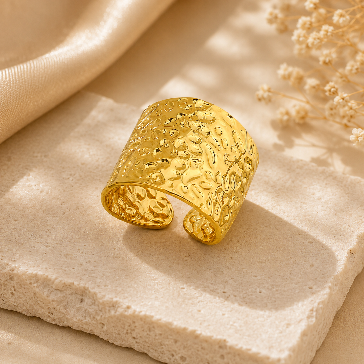 Modern Hammered Chunky Flexi Size Ring | 18K PVD Gold Plated- For Women | Includes: Ring