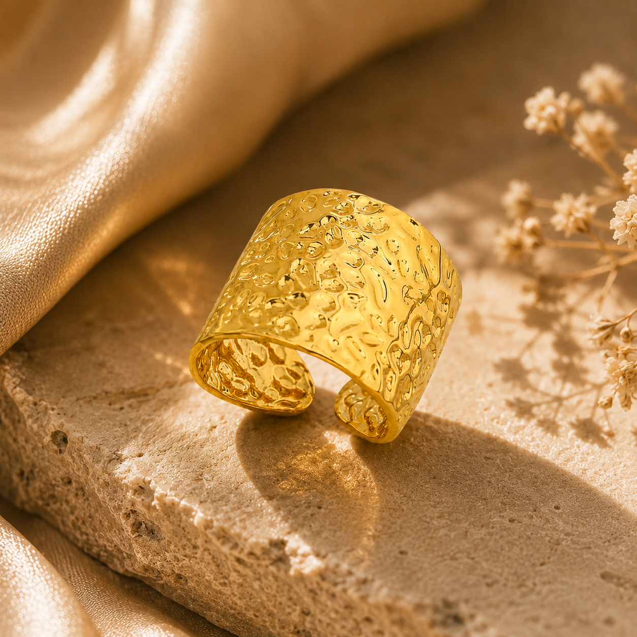 Modern Hammered Chunky Flexi Size Ring | 18K PVD Gold Plated- For Women | Includes: Ring