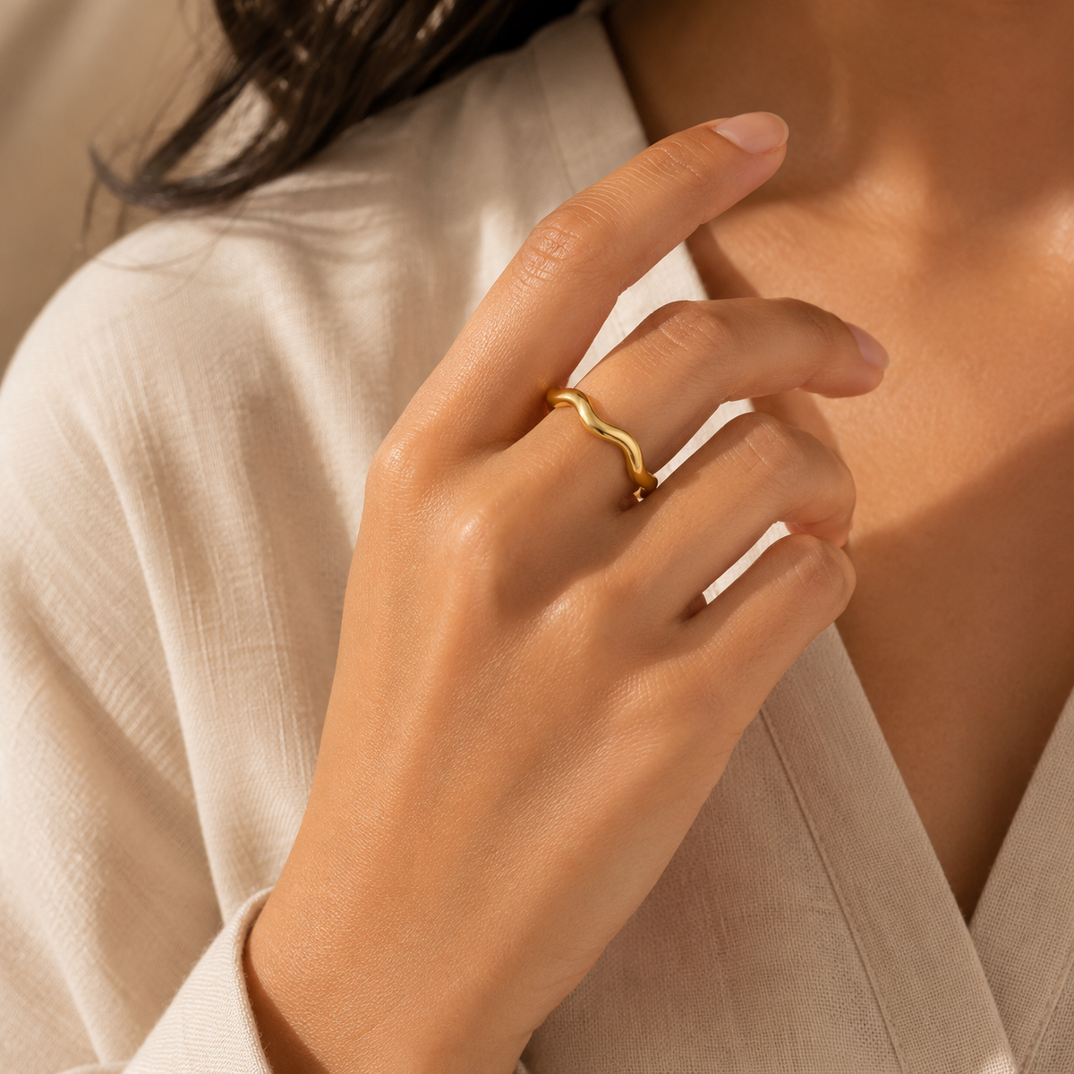 Wavy Ultra Dainty Ring | 18K PVD Gold Plated- For Women | Includes: Ring