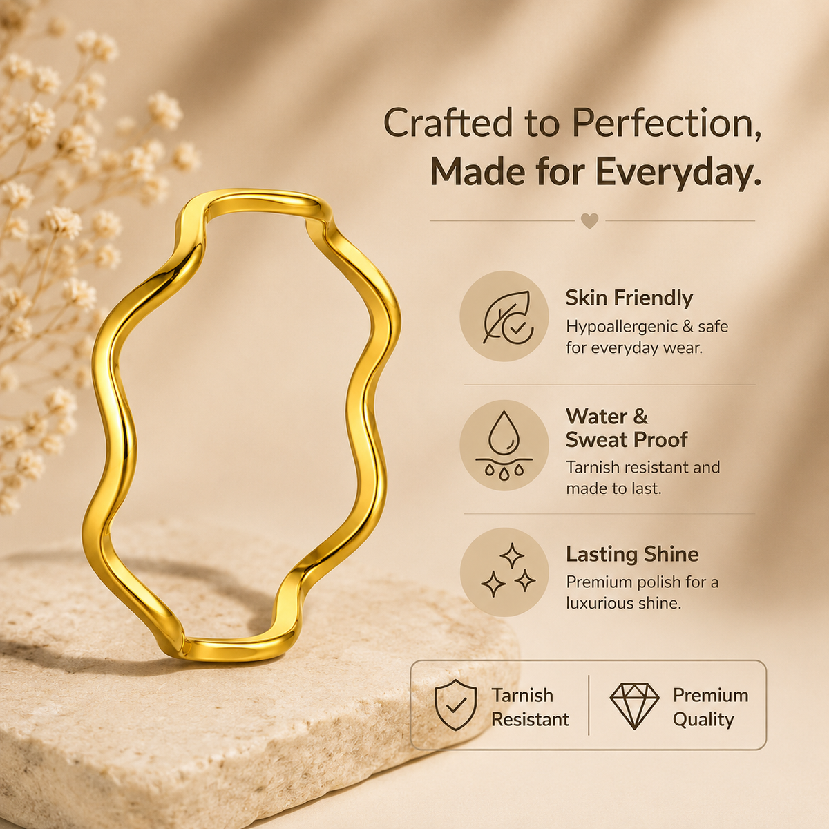 Wavy Ultra Dainty Ring | 18K PVD Gold Plated- For Women | Includes: Ring