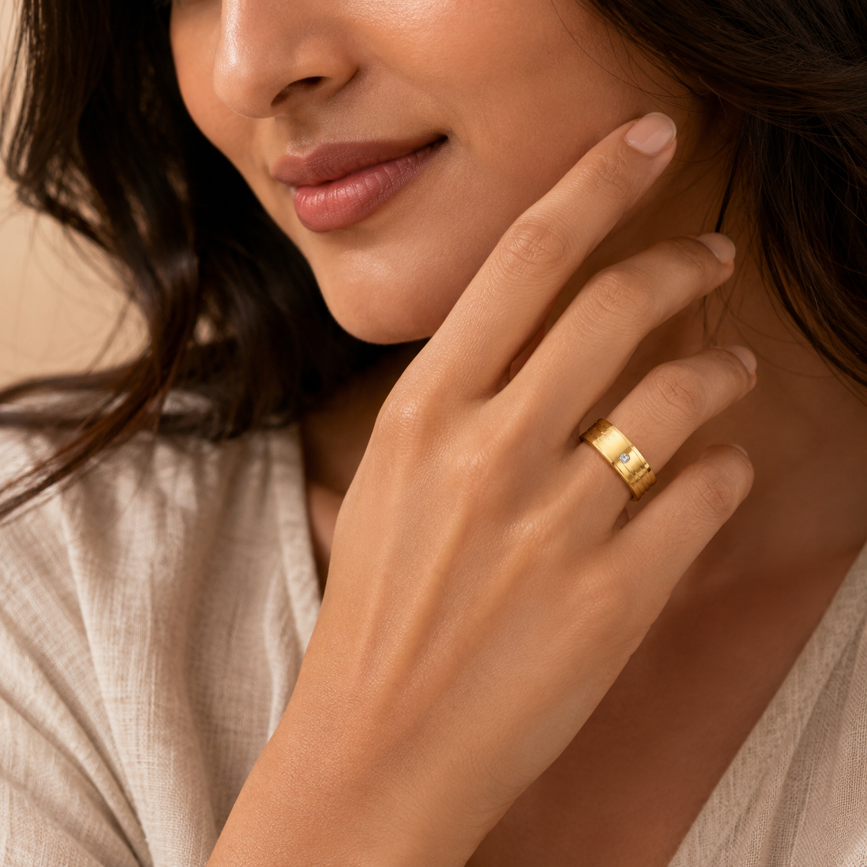 Solitire Mini Zircon Titanium Steel Golden Ring | 18K Real Gold PVD Plated– For Women | Includes: Ring