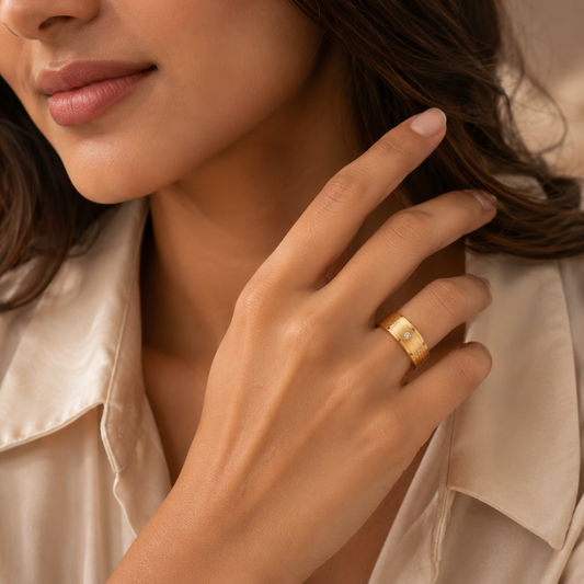 Solitire Mini Zircon Titanium Steel Golden Ring | 18K Real Gold PVD Plated– For Women | Includes: Ring