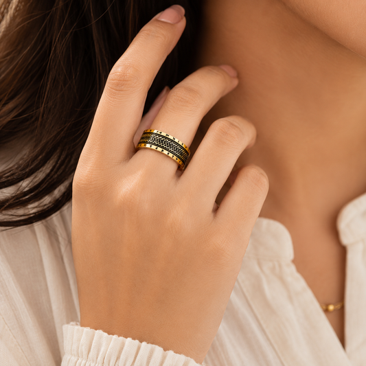 Ethnic Classic Golden Ring | 18K Real Gold PVD Plated– For Women | Includes: Ring