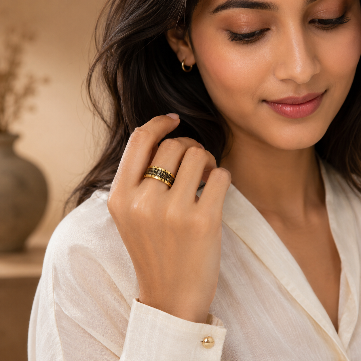 Ethnic Classic Golden Ring | 18K Real Gold PVD Plated– For Women | Includes: Ring