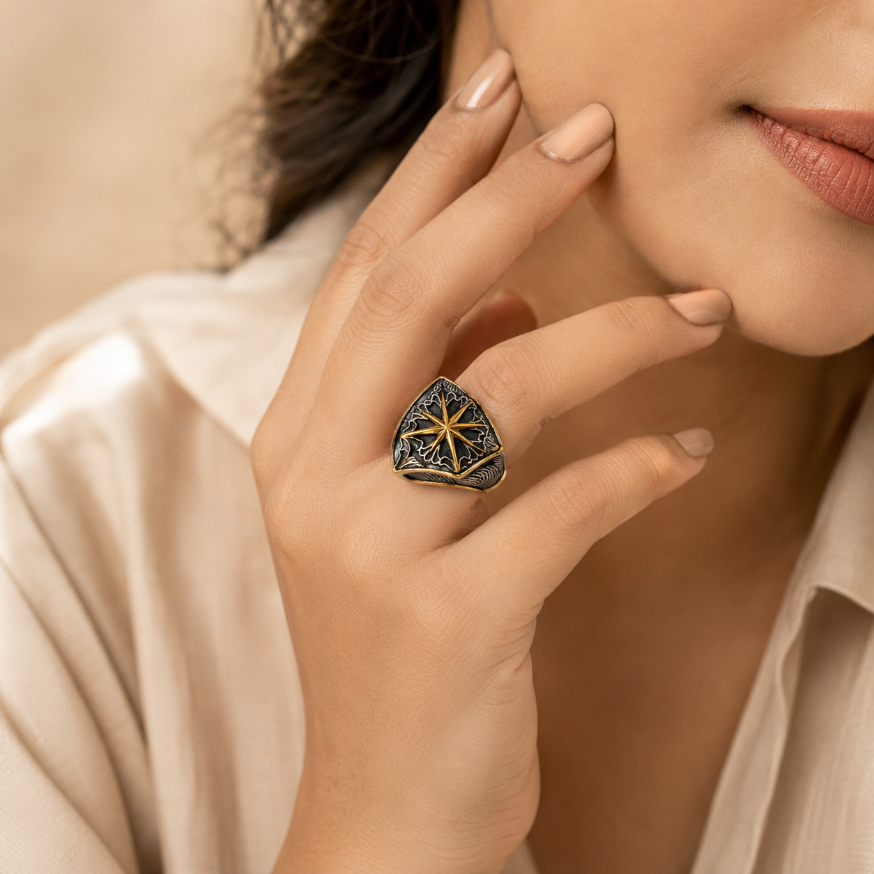 Women Warrior Shield Golden Courage BOLD Ring | 18K Real Gold PVD Plated– For Women | Includes: Ring