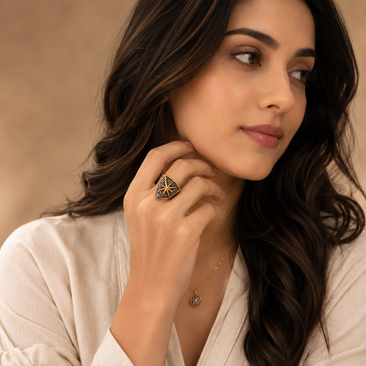 Women Warrior Shield Golden Courage BOLD Ring | 18K Real Gold PVD Plated– For Women | Includes: Ring
