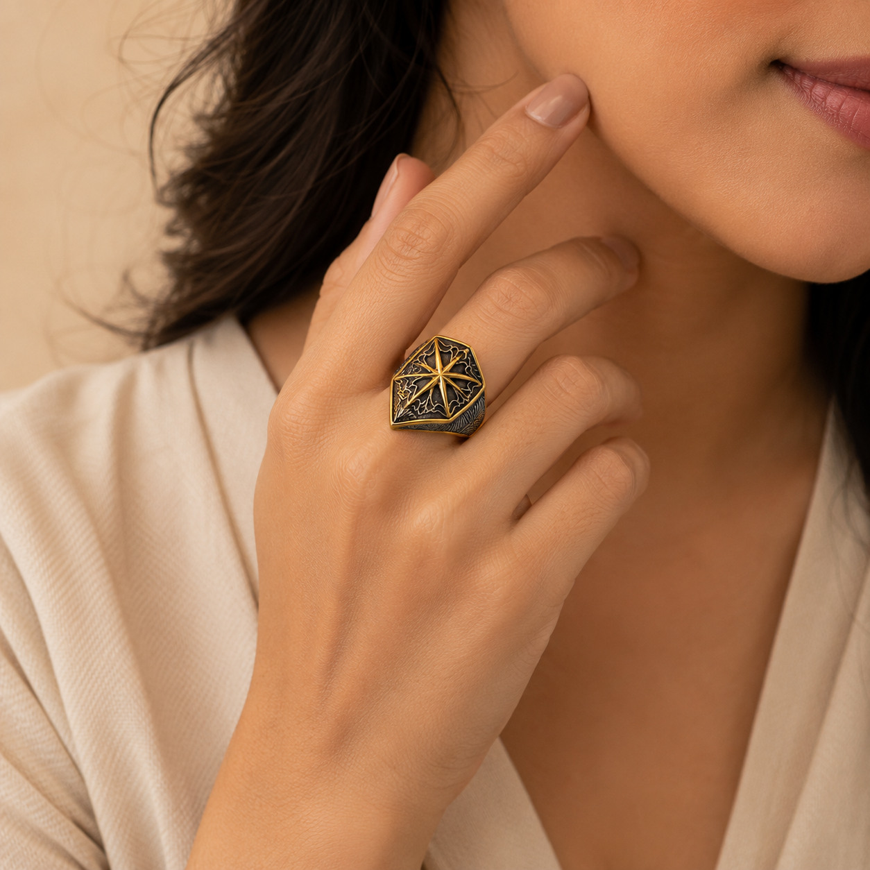 Women Warrior Shield Golden Courage BOLD Ring | 18K Real Gold PVD Plated– For Women | Includes: Ring