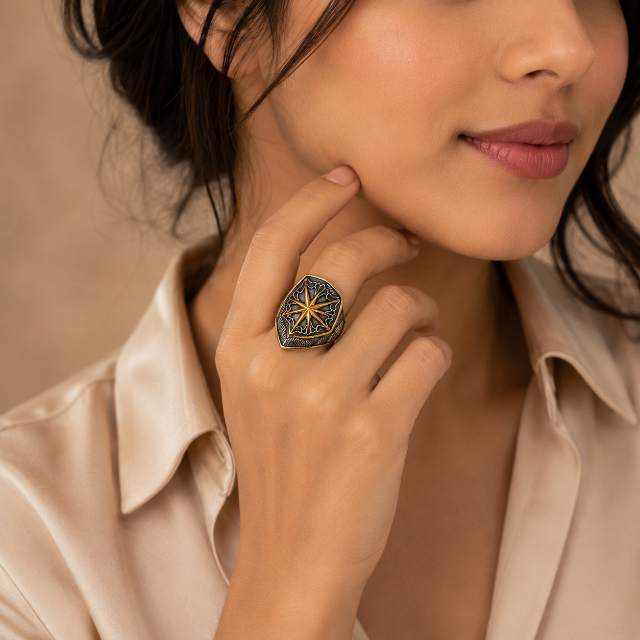 Women Warrior Shield Golden Courage BOLD Ring | 18K Real Gold PVD Plated– For Women | Includes: Ring