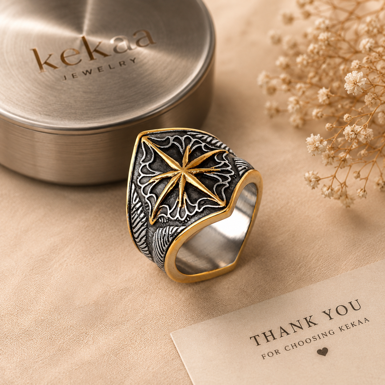 Women Warrior Shield Golden Courage BOLD Ring | 18K Real Gold PVD Plated– For Women | Includes: Ring