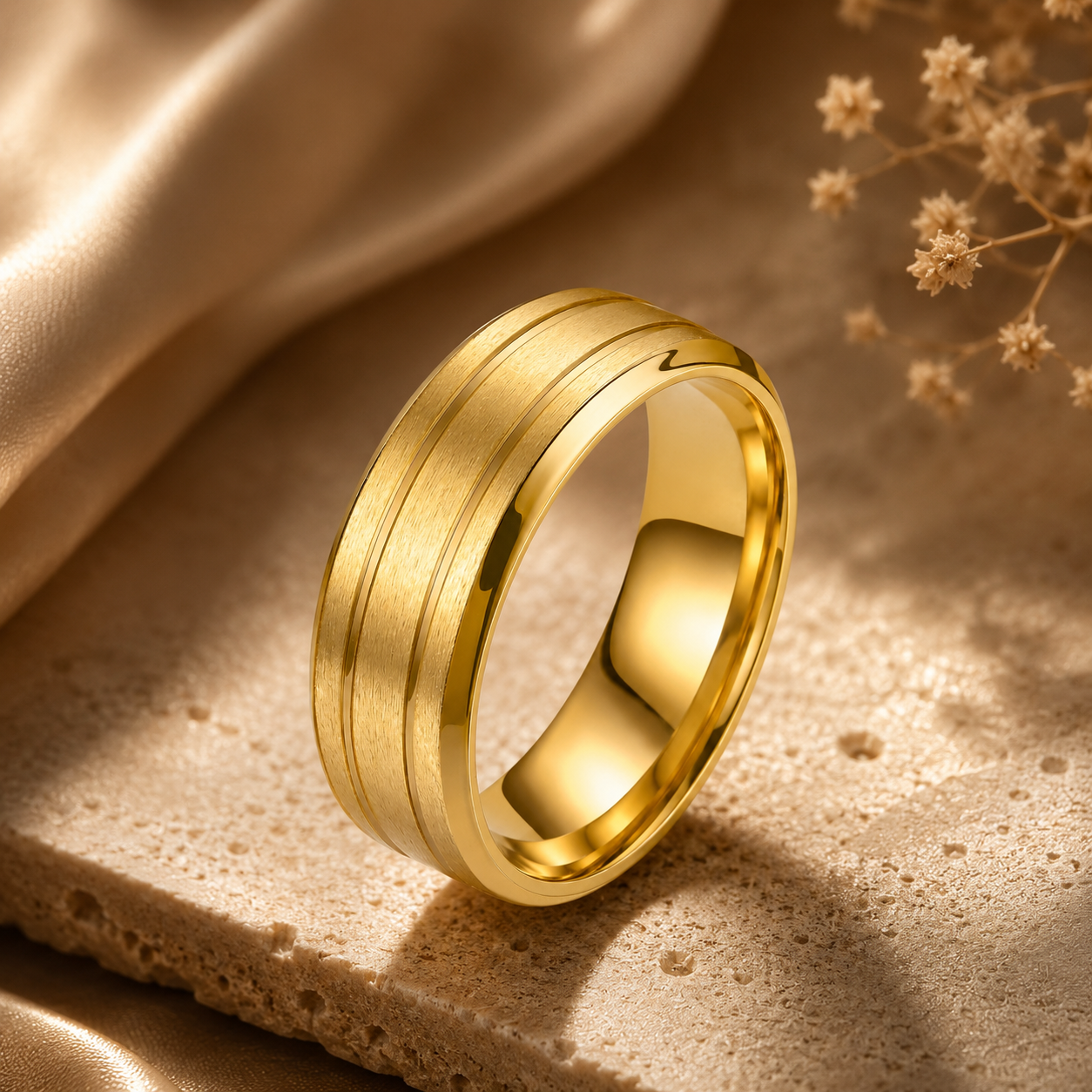 Dual Line Classic Golden Ring | 18K Real Gold PVD Plated– For Women | Includes: Ring