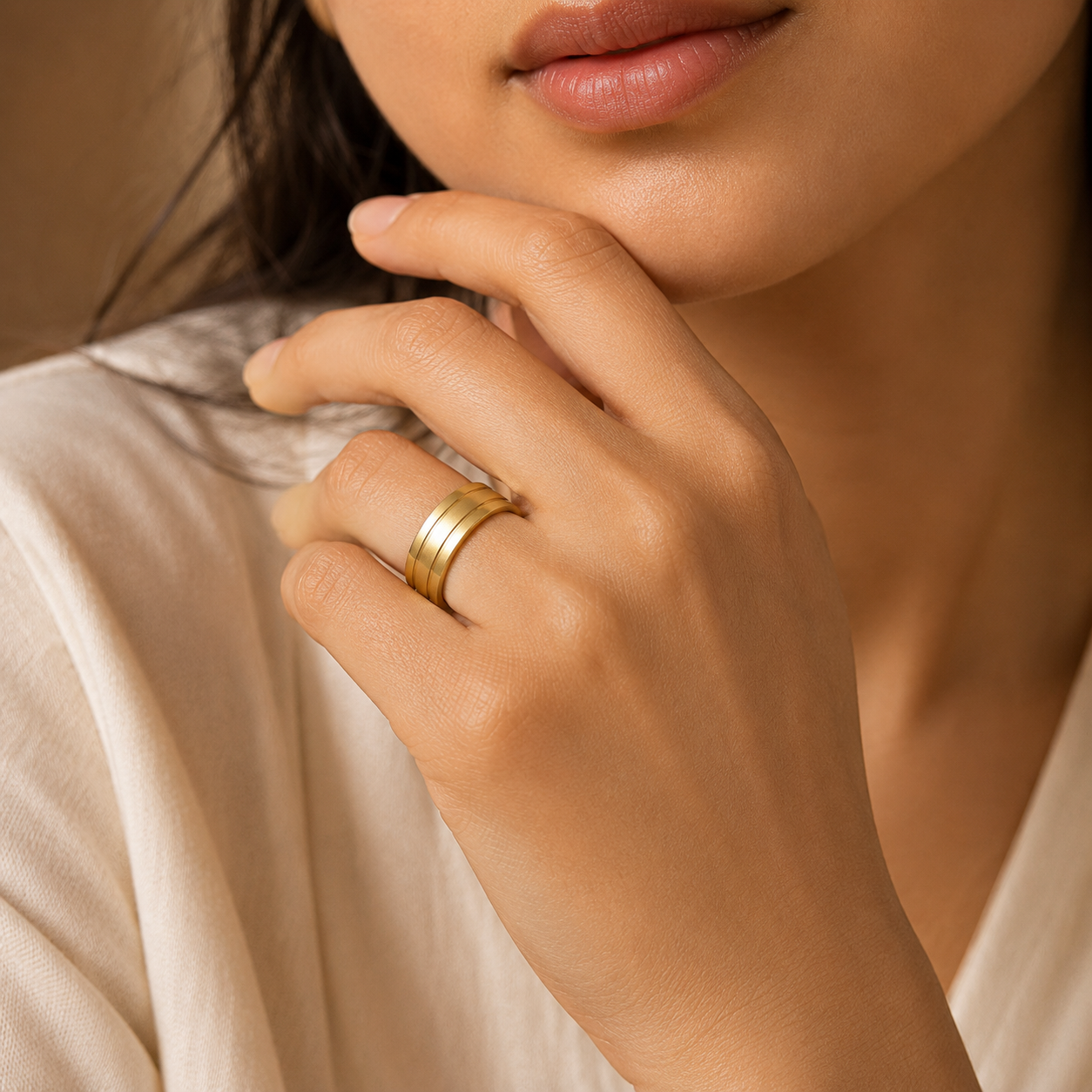 Dual Line Classic Golden Ring | 18K Real Gold PVD Plated– For Women | Includes: Ring