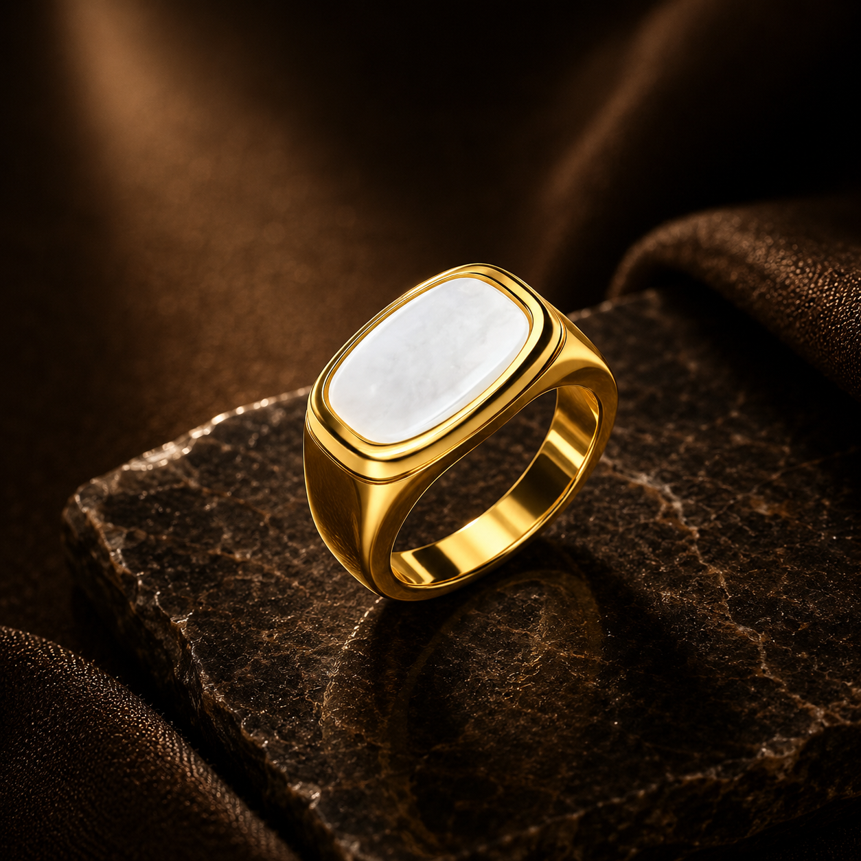 Natural Shell Titanium Golden Ring | 18K Real Gold PVD Plated– For Women | Includes: Ring