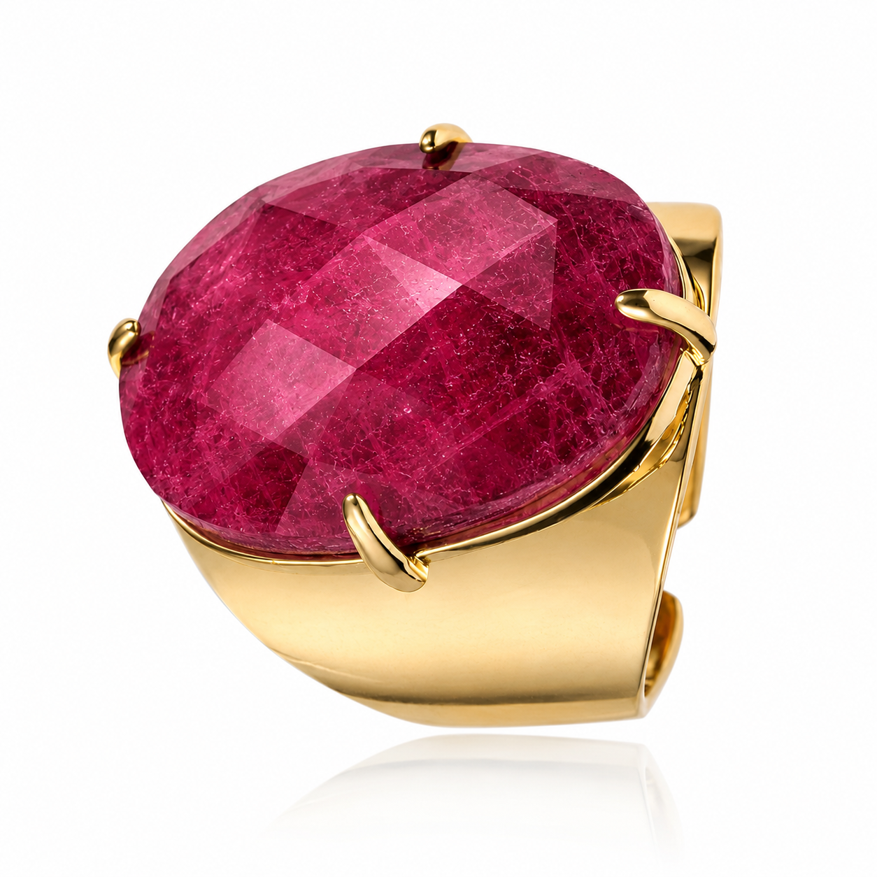 Natural Berry Quartz Faceted Stone Golden Flexi Size Ring | 18K Real Gold PVD Plated– For Women | Includes: Ring