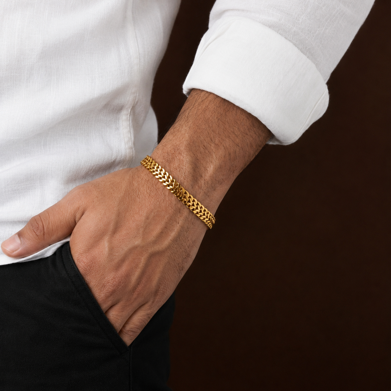 Modern Weaved Flexi Golden 6MM Steel Bracelet | 18K PVD Gold Plated- For Men | Includes: Bracelet