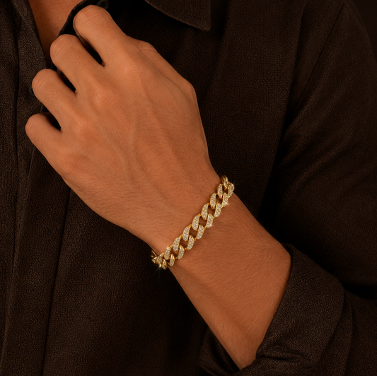 Ultra Classy REAL Golden Cuban Zircon STANDARD SIZE Bracelet | 18K PVD Gold Plated- For Men | Includes: Bracelet