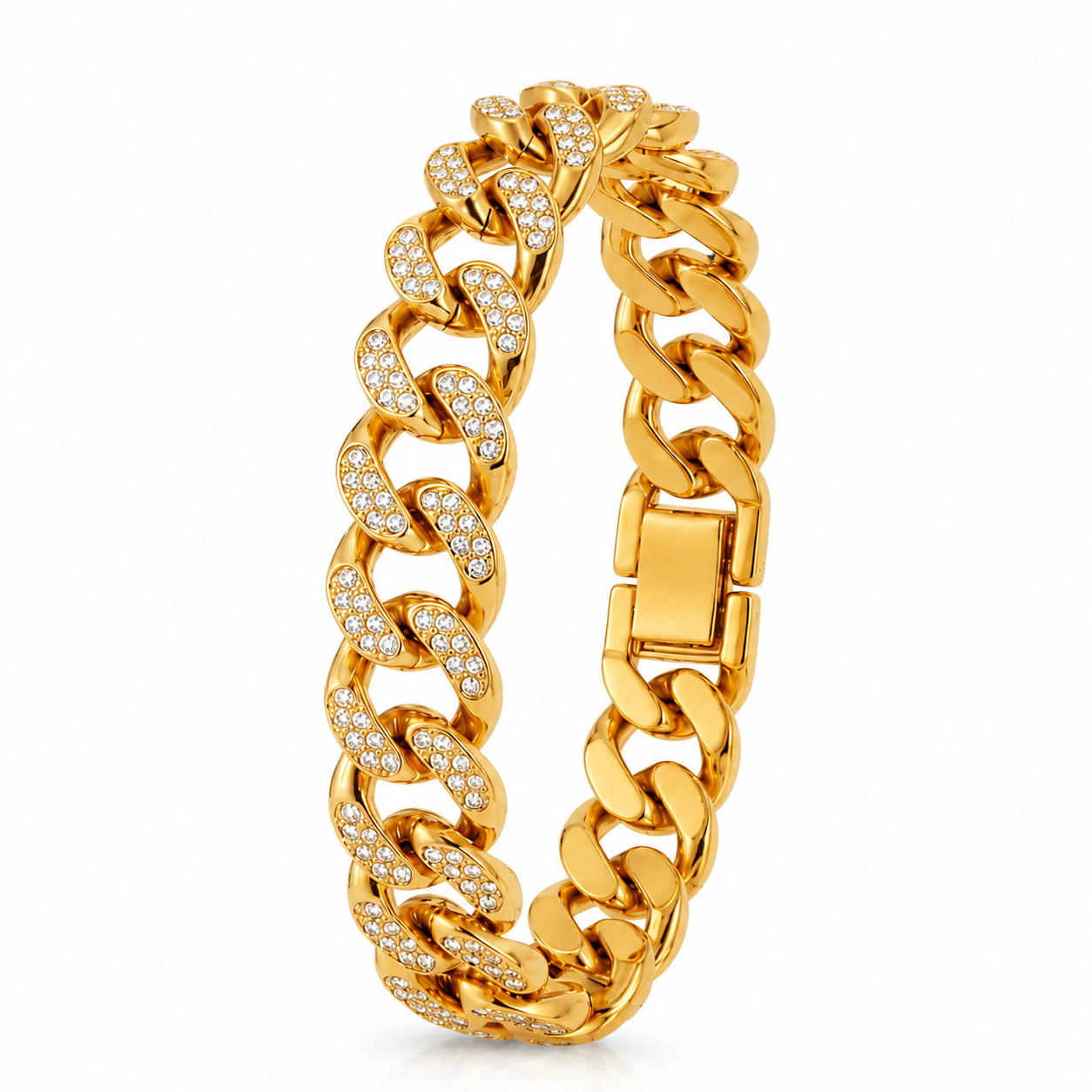 Ultra Classy Real Golden Cuban Zircon Standard Size Bracelet | 18K PVD Gold Plated- For Men | Includes: Bracelet