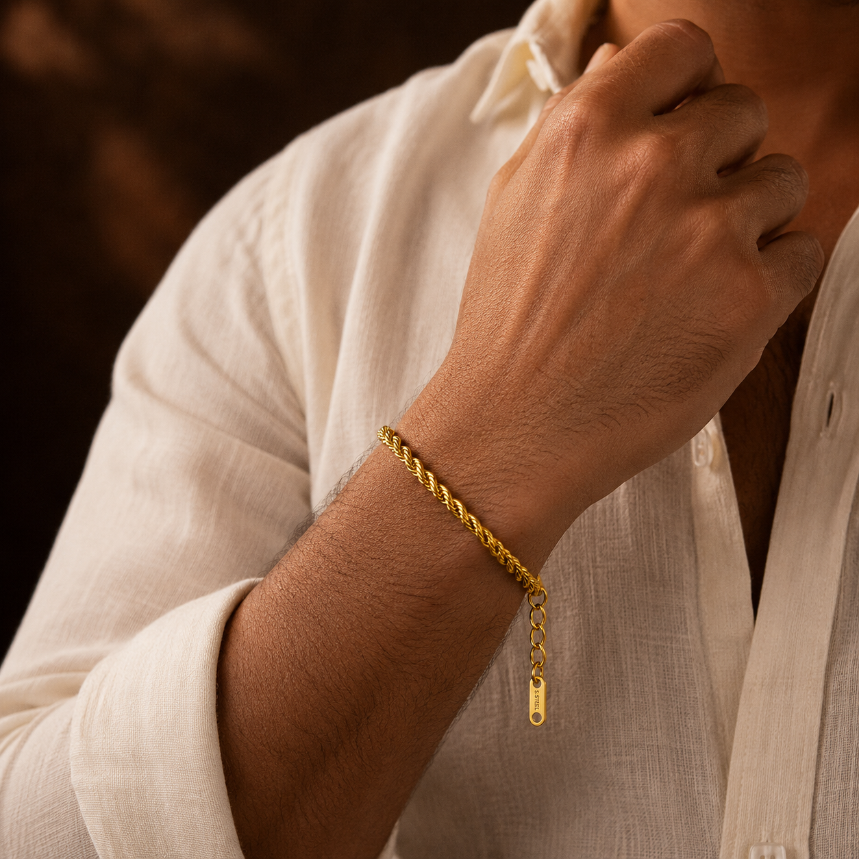 Golden Rope Flexi Size Steel THIN Bracelet (4MM) | 18K PVD Gold Plated- For Men | Includes: Bracelet