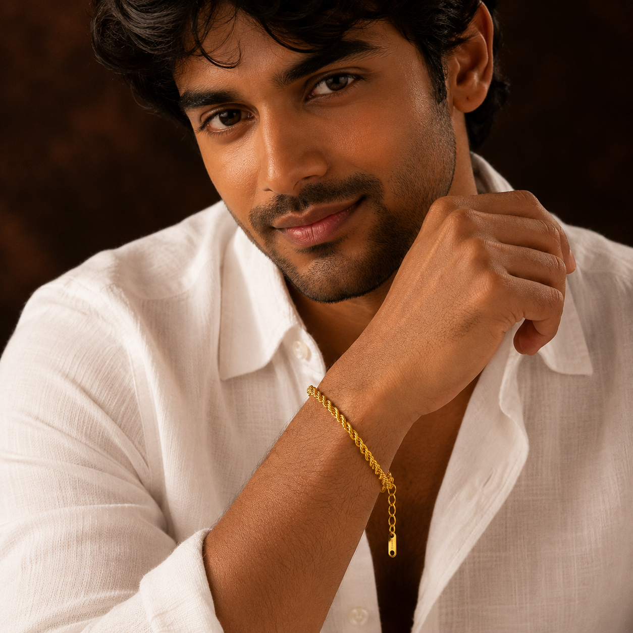 Golden Rope Flexi Size Steel THIN Bracelet (4MM) | 18K PVD Gold Plated- For Men | Includes: Bracelet