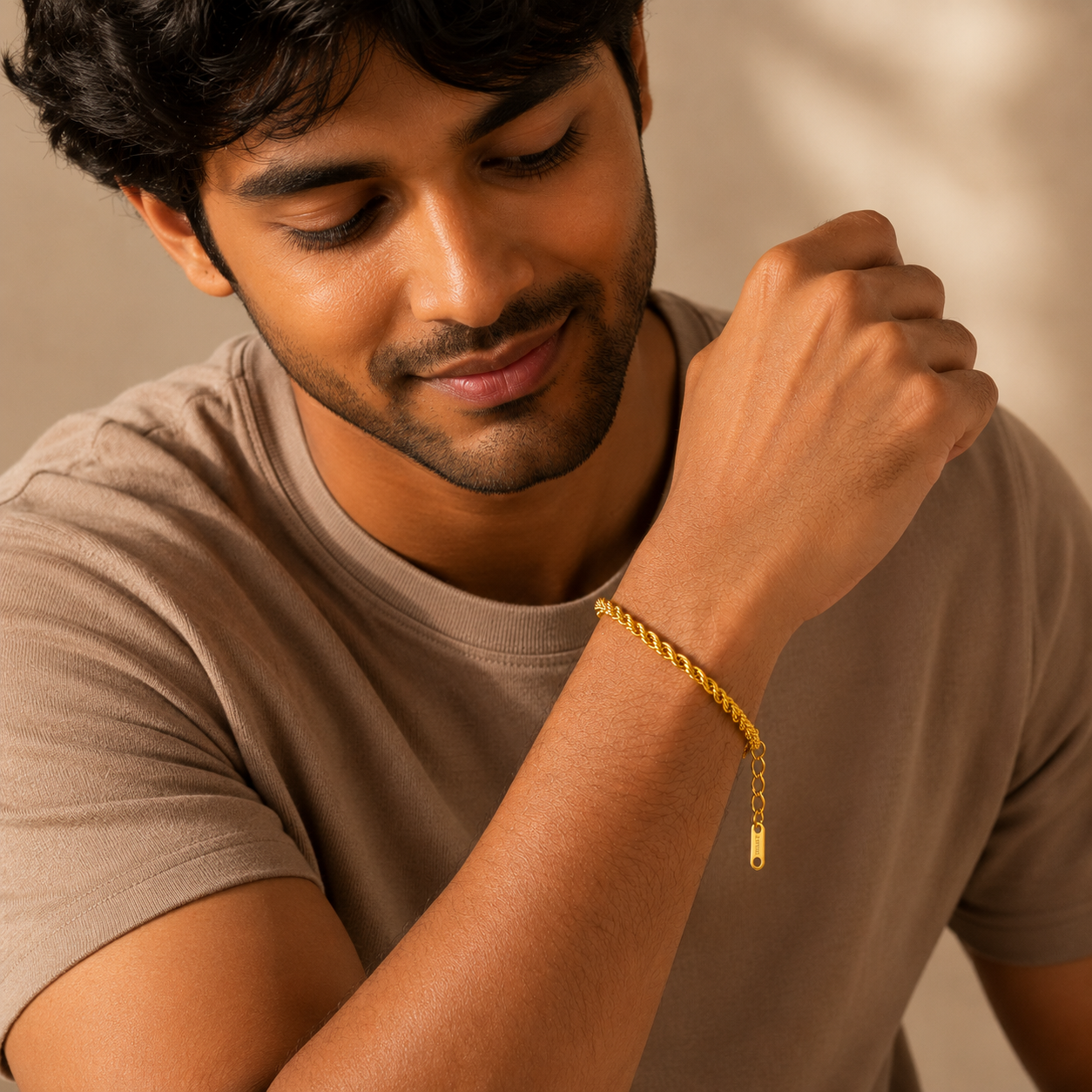 Golden Rope Flexi Size Steel THIN Bracelet (4MM) | 18K PVD Gold Plated- For Men | Includes: Bracelet
