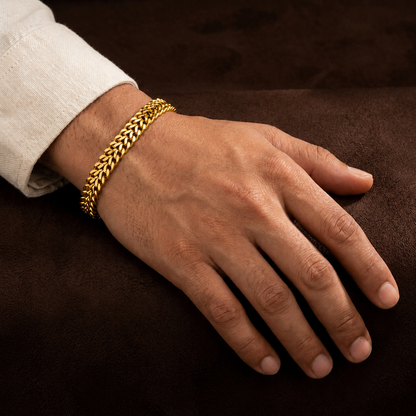 Modern Weaved Flexi Golden 6MM Steel Bracelet | 18K PVD Gold Plated- For Men | Includes: Bracelet