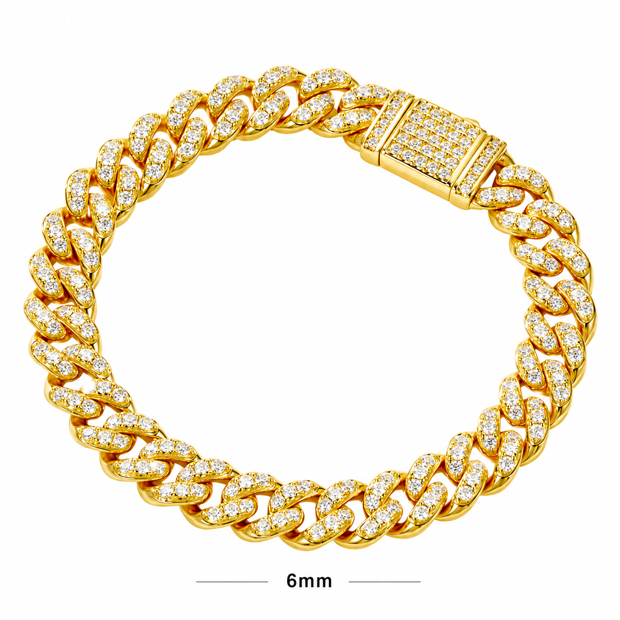 Ultra Modern Real Golden Cuban Zircon 6MM THIN Bracelet | 18K PVD Gold Plated- For Men | Includes: Bracelet