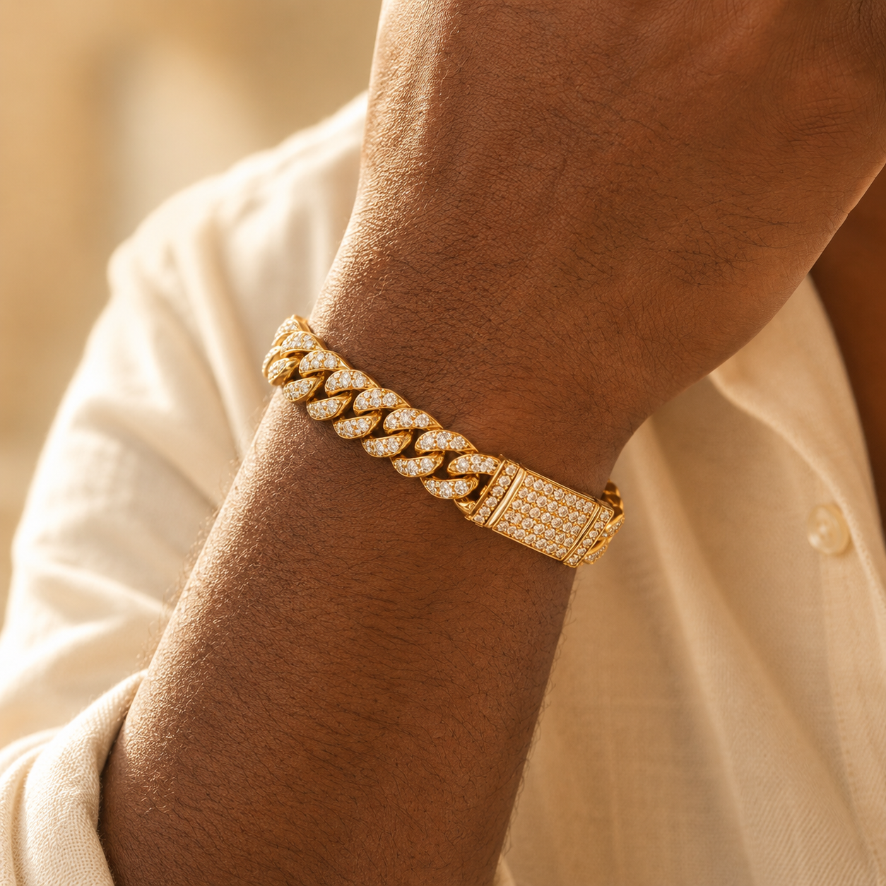 Ultra Modern Real Golden Cuban Zircon 8MM STANDARD Bracelet | 18K PVD Gold Plated- For Men | Includes: Bracelet