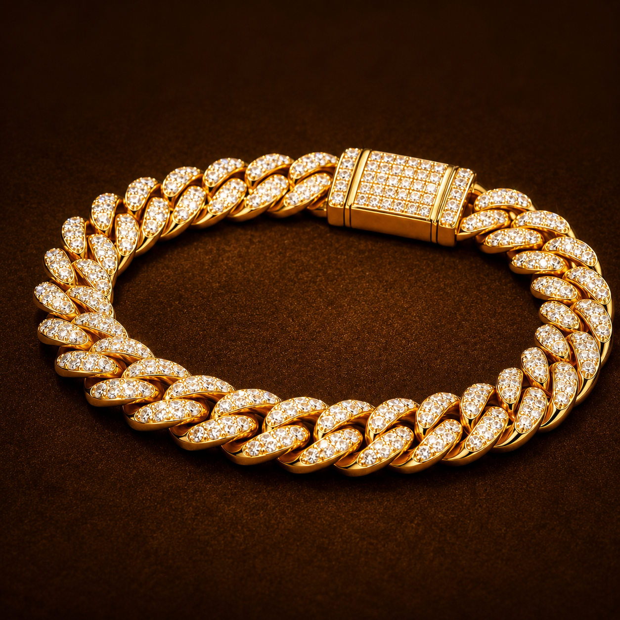 Ultra Modern Real Golden Cuban Zircon 8MM STANDARD Bracelet | 18K PVD Gold Plated- For Men | Includes: Bracelet