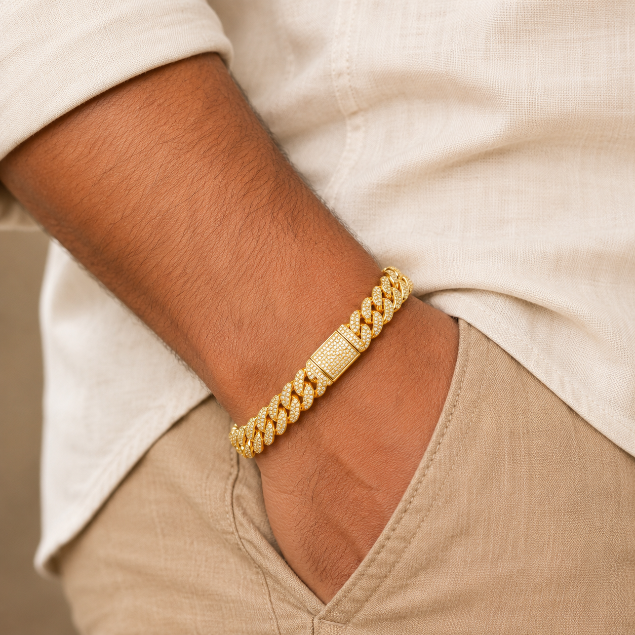 Ultra Modern Real Golden Cuban Zircon 8MM STANDARD Bracelet | 18K PVD Gold Plated- For Men | Includes: Bracelet