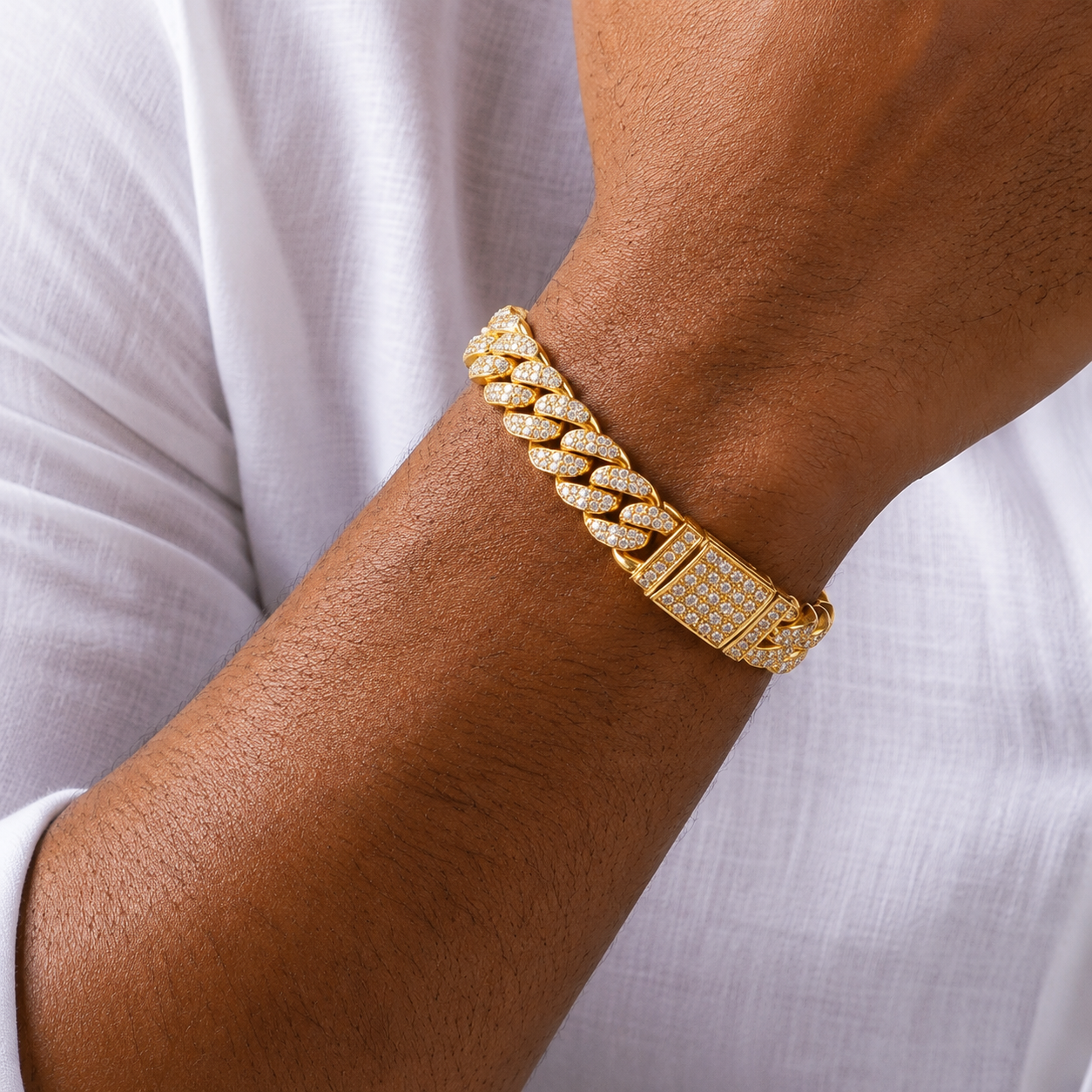 Ultra Modern Real Golden Cuban Zircon 8MM STANDARD Bracelet | 18K PVD Gold Plated- For Men | Includes: Bracelet