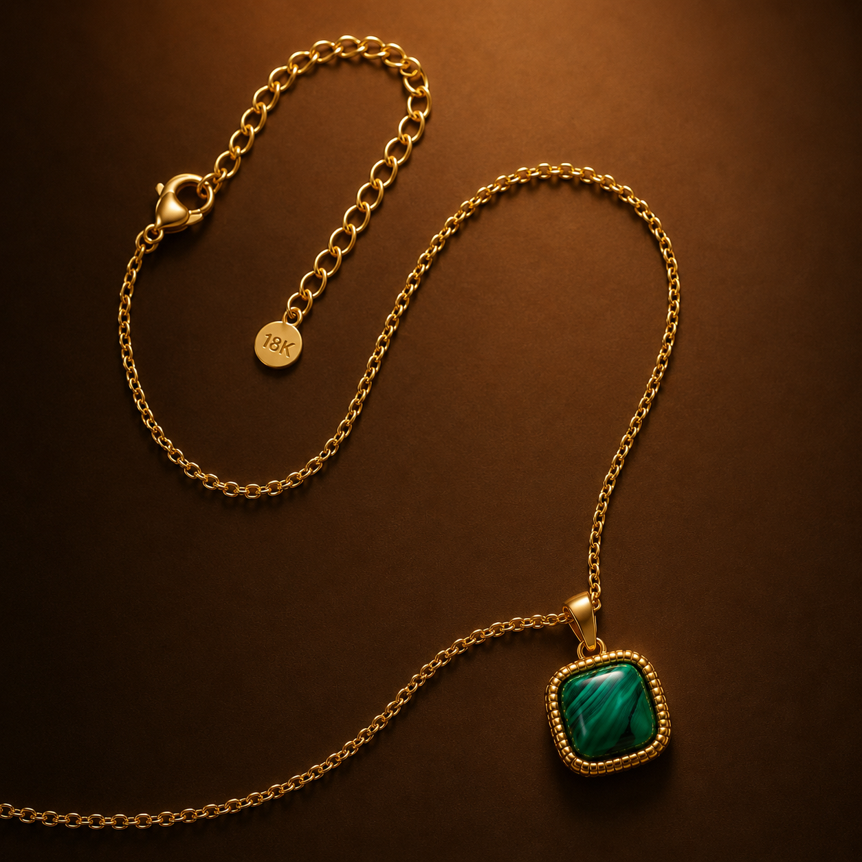 Malachite Center Piece Men's Dainty Necklace | 18K PVD Gold Plated - For Men| Includes: Necklace