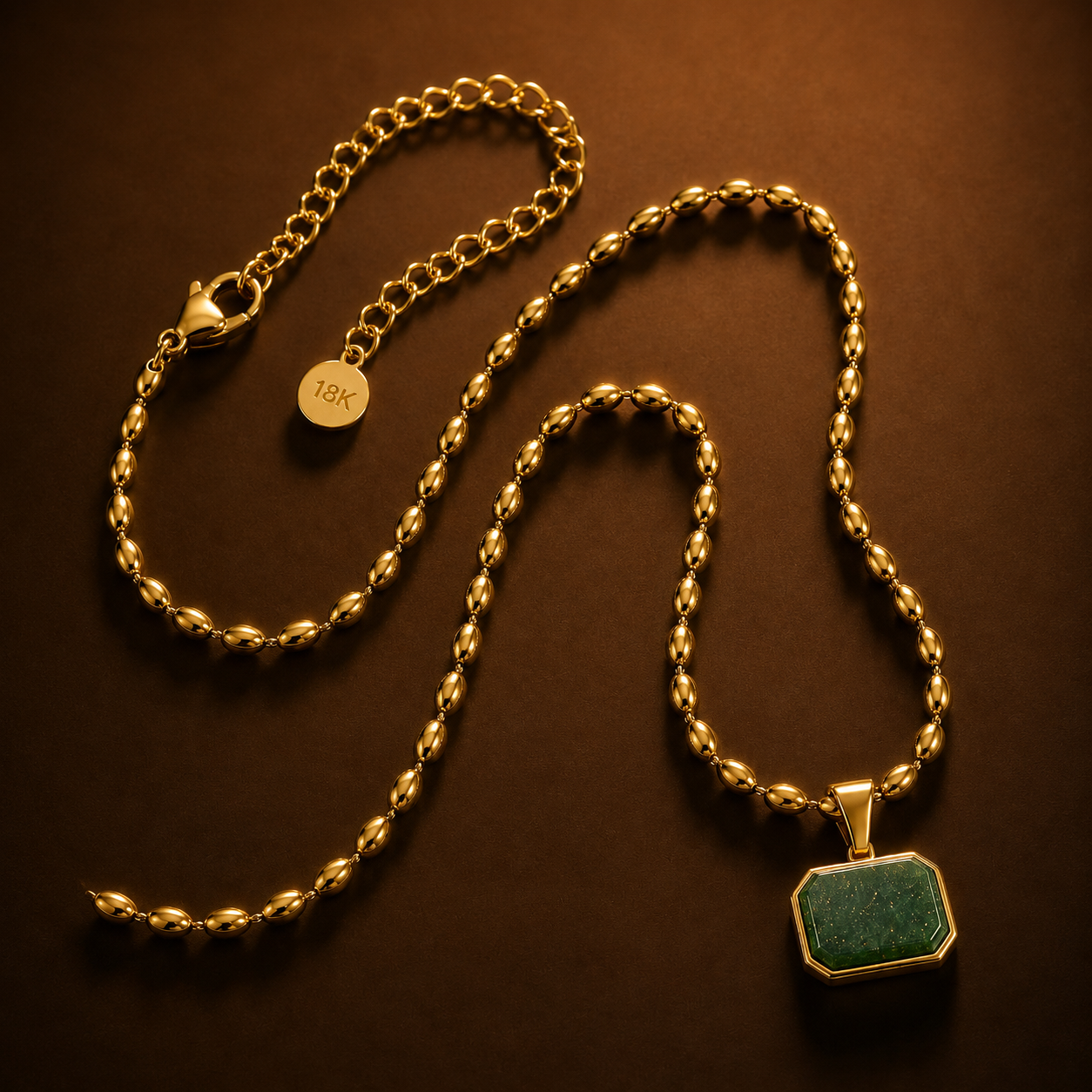 Green Jade REAL Stone Men's Necklace | 18K PVD Gold Plated - For Men| Includes: Necklace