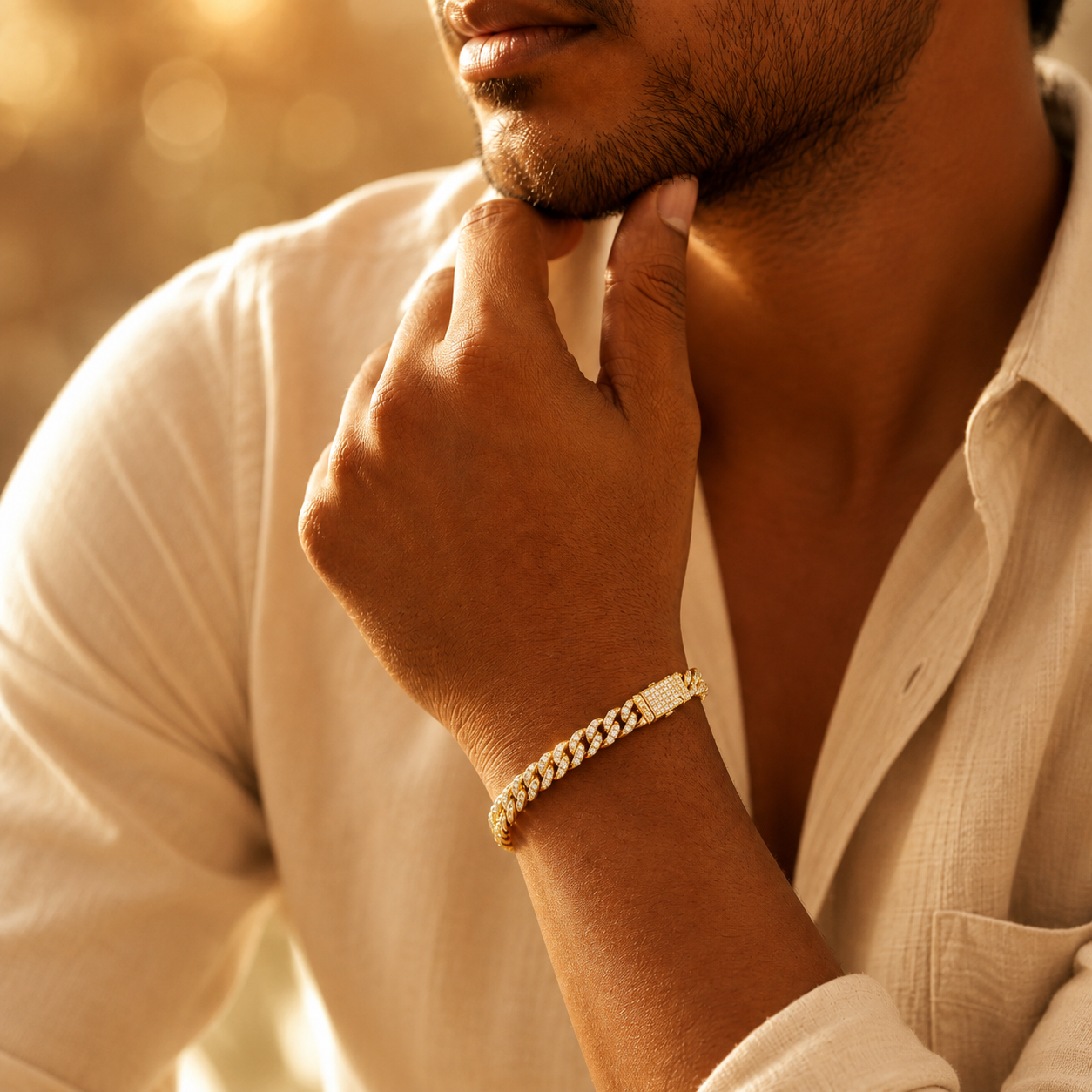 Ultra Modern Real Golden Cuban Zircon 6MM THIN Bracelet | 18K PVD Gold Plated- For Men | Includes: Bracelet