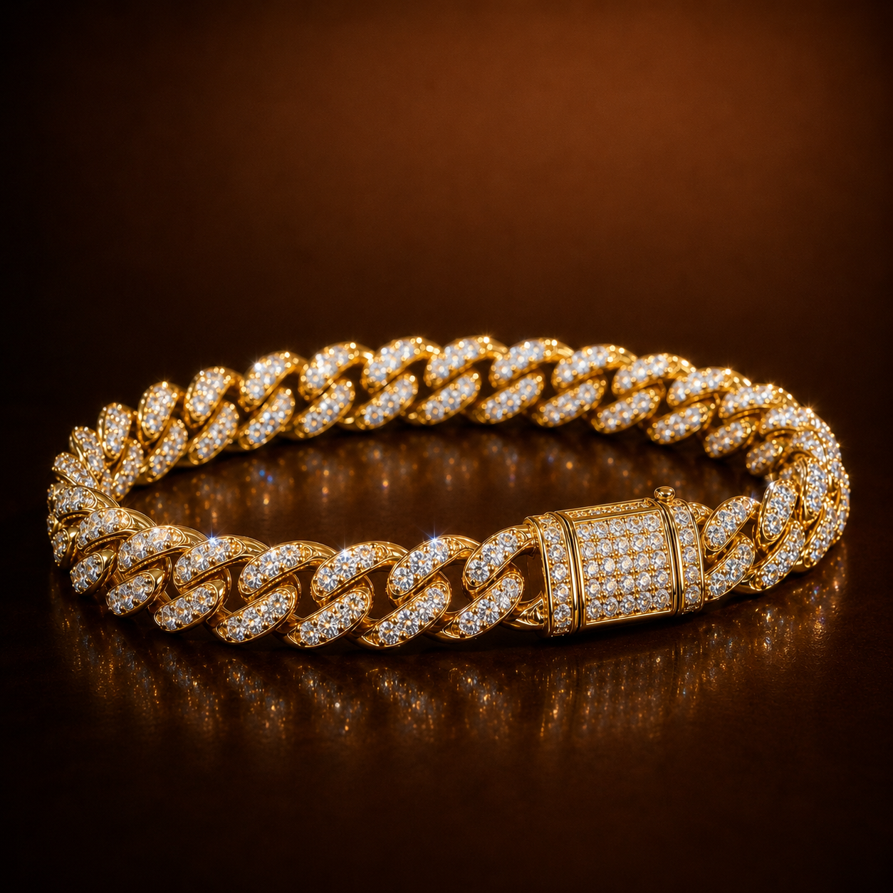Ultra Modern Real Golden Cuban Zircon 6MM THIN Bracelet | 18K PVD Gold Plated- For Men | Includes: Bracelet