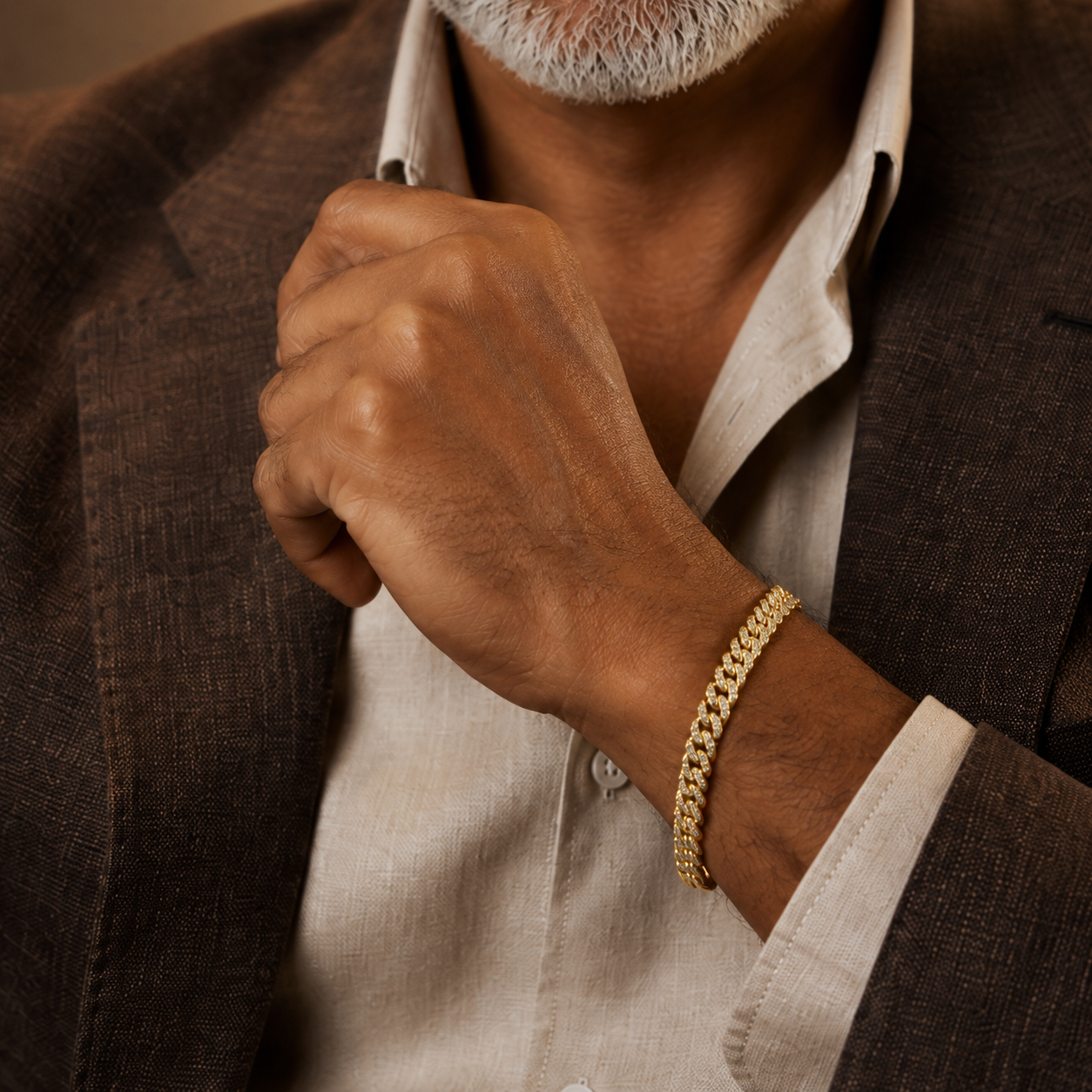 Ultra Modern Real Golden Cuban Zircon 6MM THIN Bracelet | 18K PVD Gold Plated- For Men | Includes: Bracelet