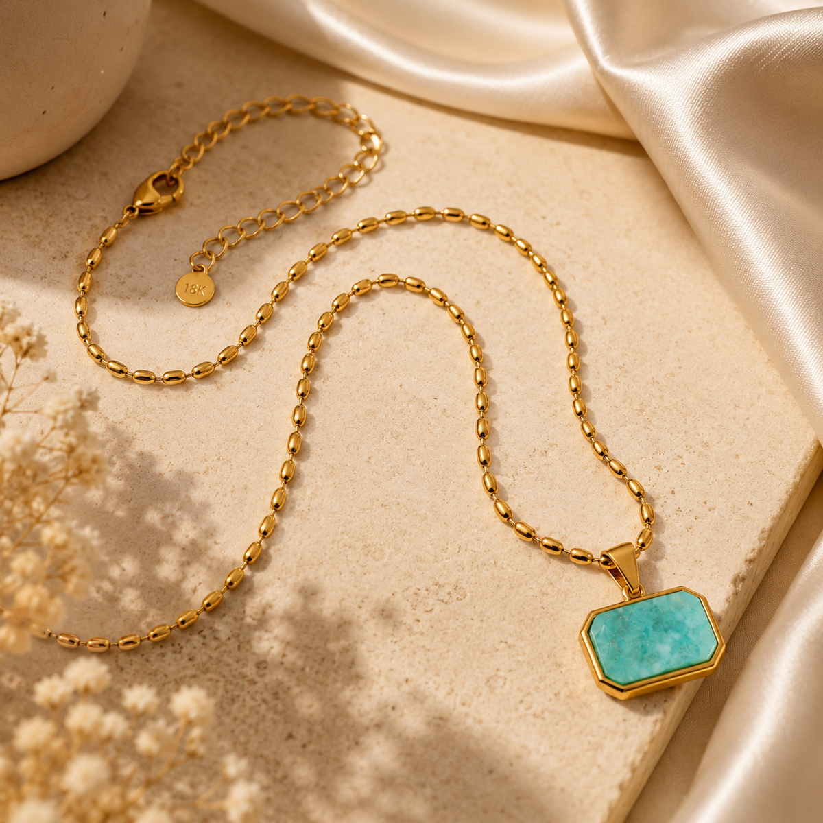 Lagoon Aqua RECTANGLE Necklace | Gold-Tone - For Women | Includes: Necklace