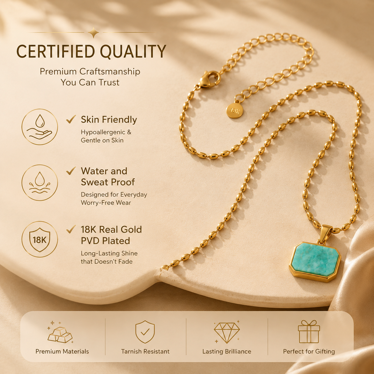 Lagoon Aqua RECTANGLE Necklace | Gold-Tone - For Women | Includes: Necklace