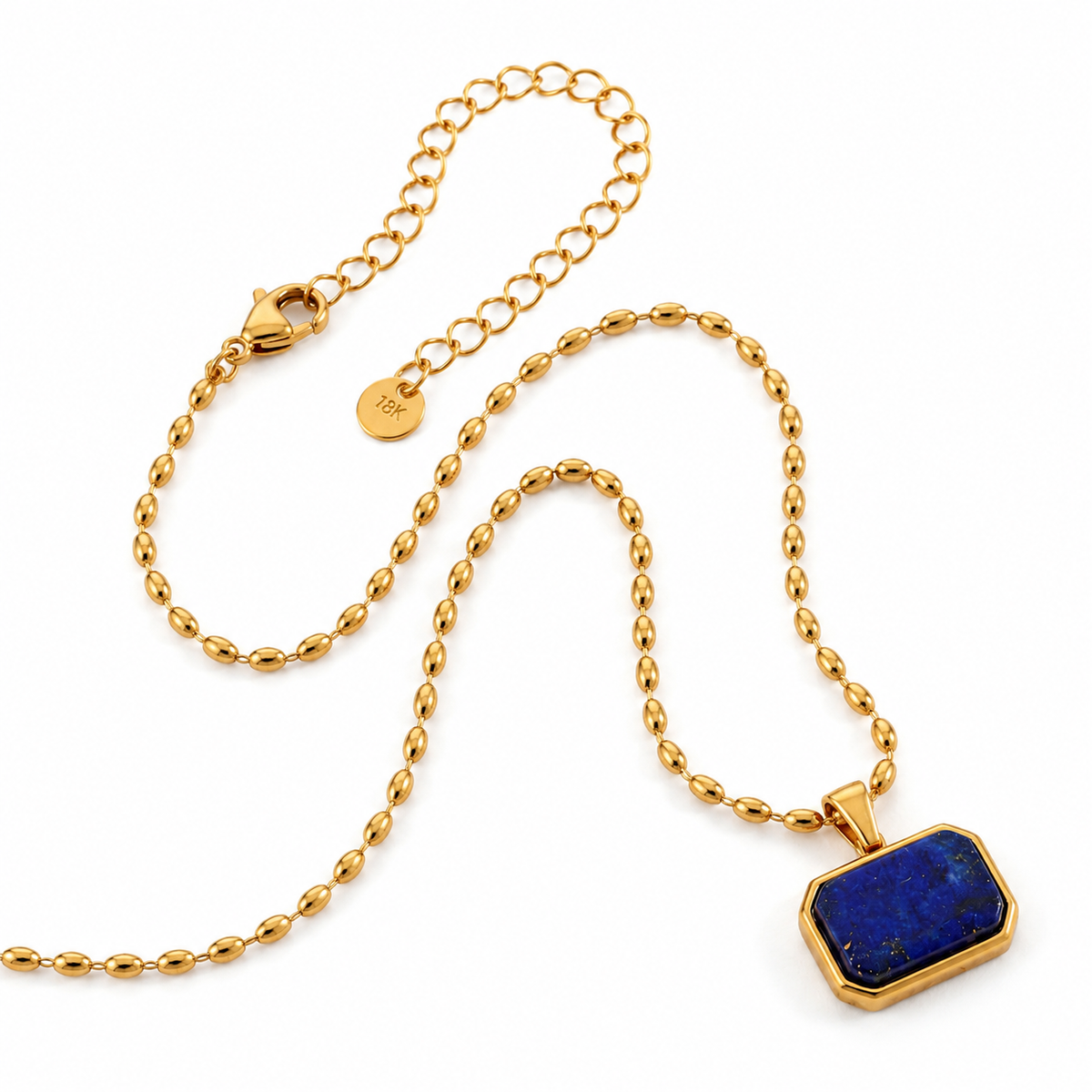 Azure Deep Blue RECTANGLE Necklace | Gold-Tone - For Women | Includes: Necklace