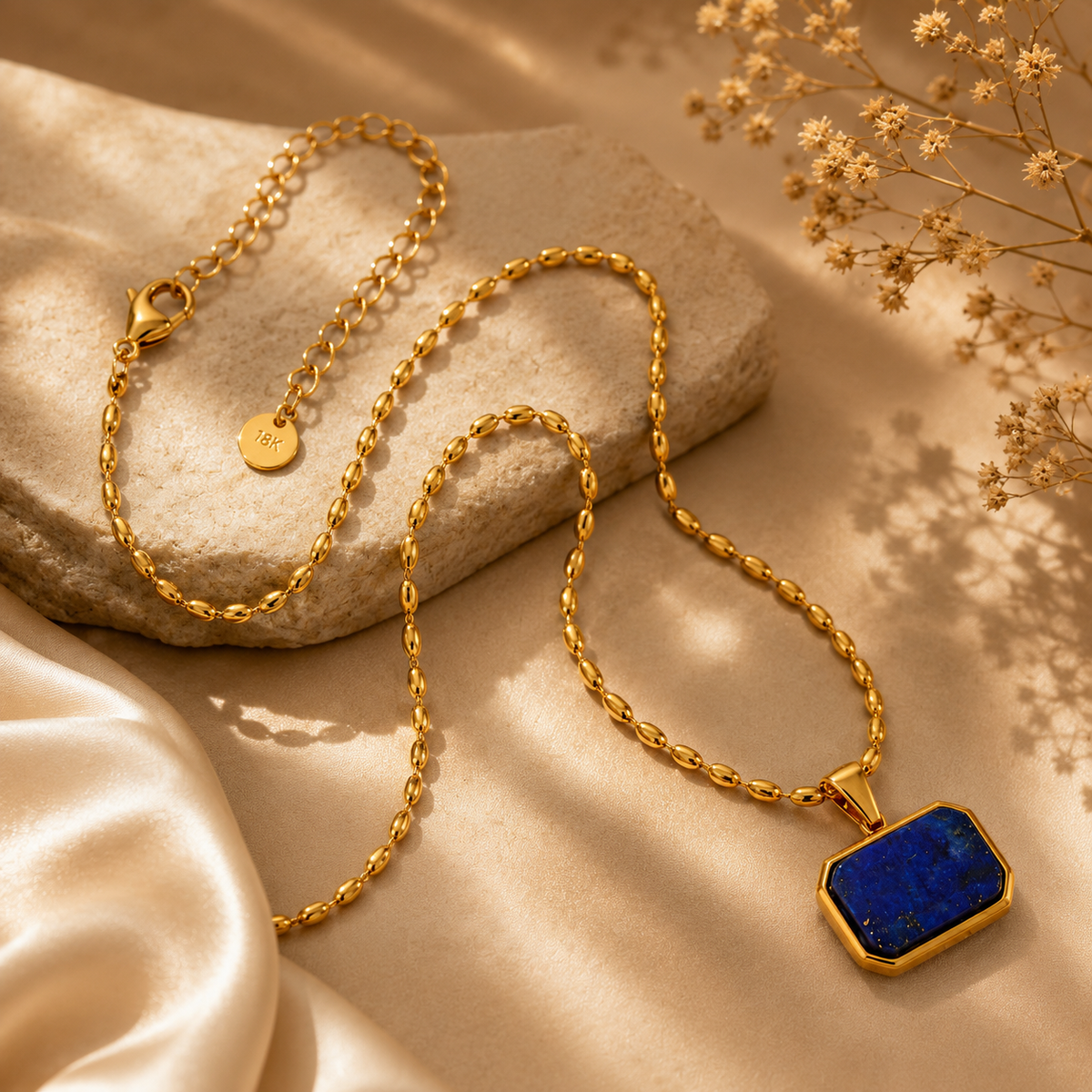 Azure Deep Blue RECTANGLE Necklace | Gold-Tone - For Women | Includes: Necklace